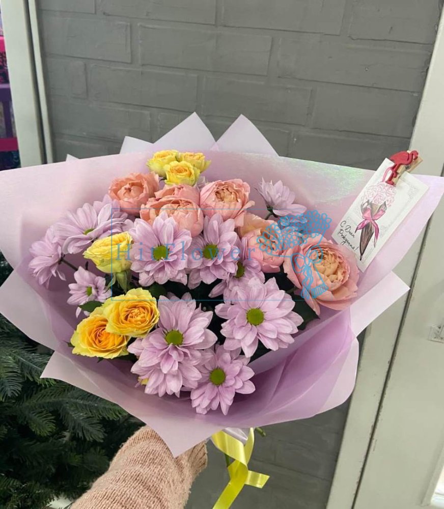 Букет цветов Любовное увлечение Букет цветов из: Хризантемы и Розы